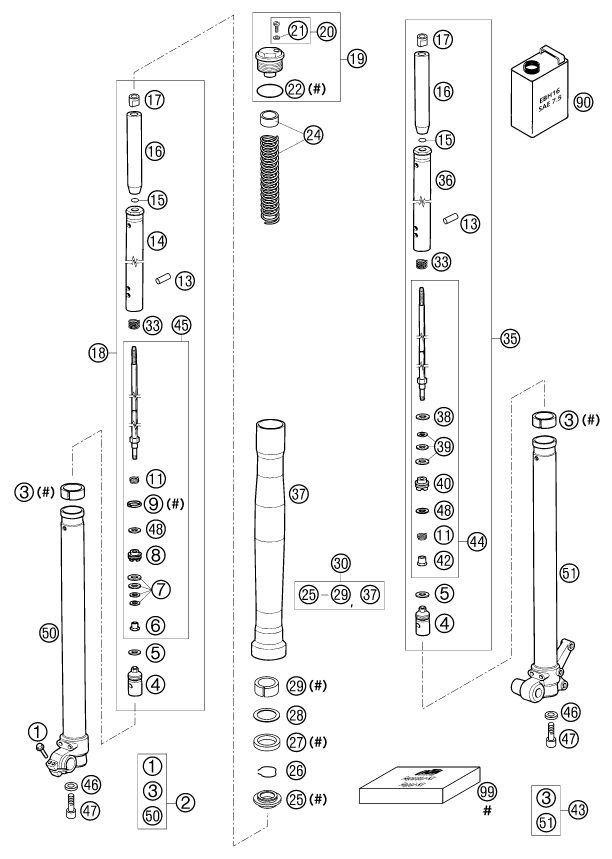 Náhled schématu FRONT FORK DISASSEMBLED