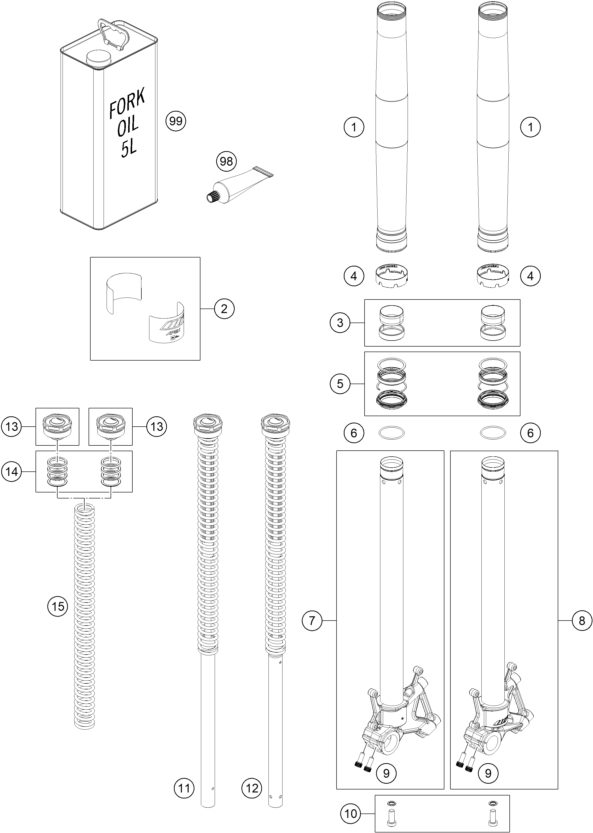 Náhled schématu FRONT FORK DISASSEMBLED