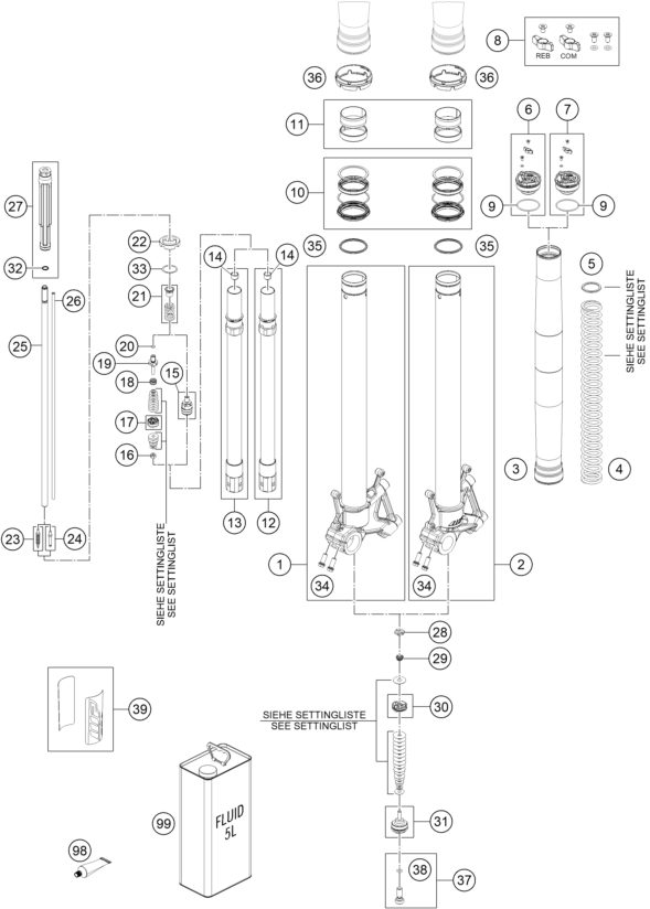 Náhled schématu FRONT FORK DISASSEMBLED