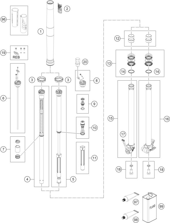 Náhled schématu FRONT FORK DISASSEMBLED